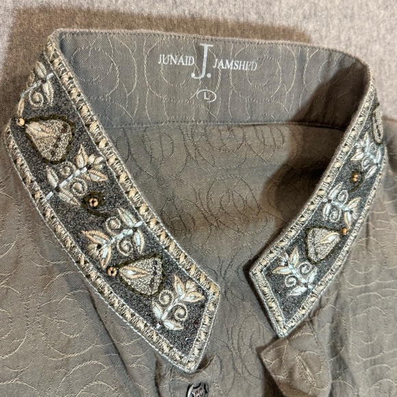 Junaid Jamshed Mens Kameez Large Green Pakistani Indian Kurti Size L Bead Accent - Picture 3 of 8